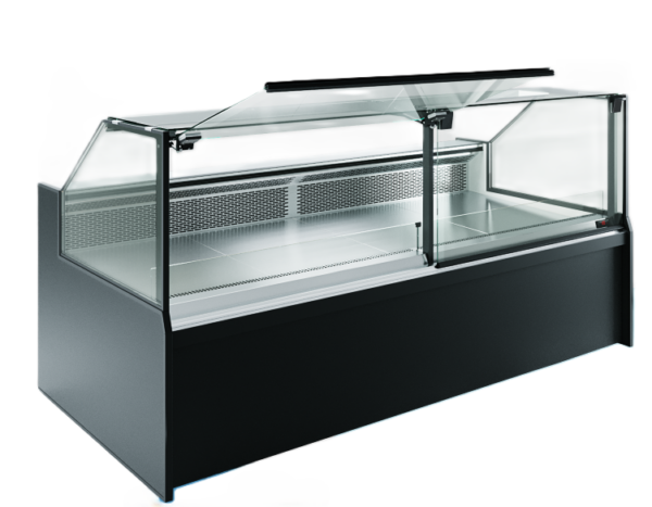 Display kjøledisk, vitrine 630liter  W:256 D:120  H:128cm